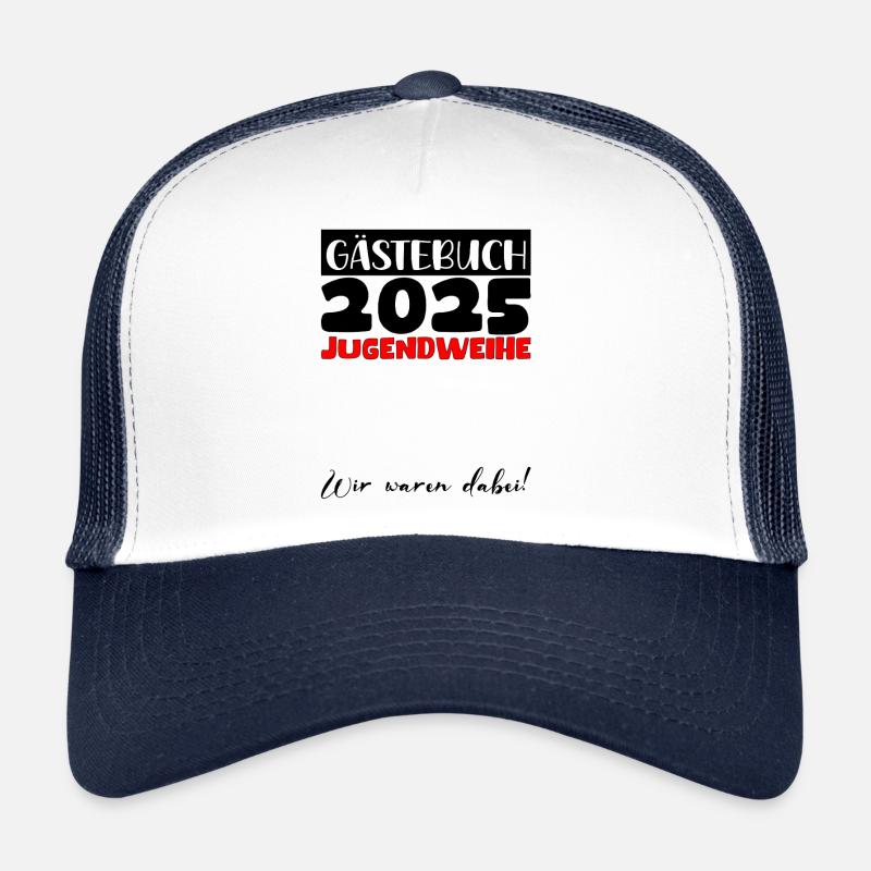 Jugendweihe 2025 Gästebuch Geschenk Mädchen Jungen - Trucker Cap - Weiß/Navy