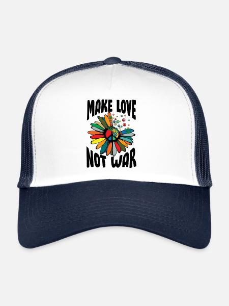 Faites l’amour pas la guerre Flower Power Hippie - Casquette trucker  - blanc/marine - Devant
