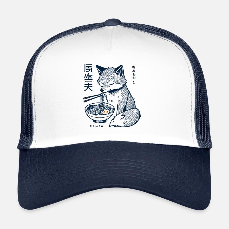 Kitsune Ramen Nudeln Kawaii Retro Ukiyo-e Fuchs - Trucker Cap - Weiß/Navy