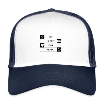 Manger Dormir Aimer Répéter Amour Sexe Saint-Valentin - Casquette trucker  - blanc/marine - Devant