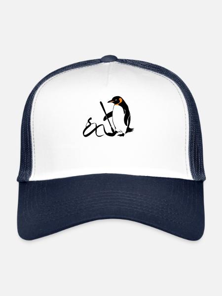 Penguin Calligraphy Artwork - Trucker Cap - white/navy - Front