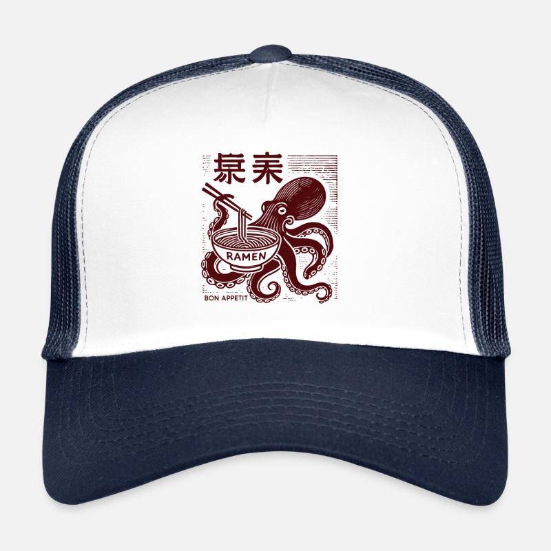 Ukiyo-E Ramen Nudeln Oktopus Retro Japan Stil - Trucker Cap - Weiß/Navy