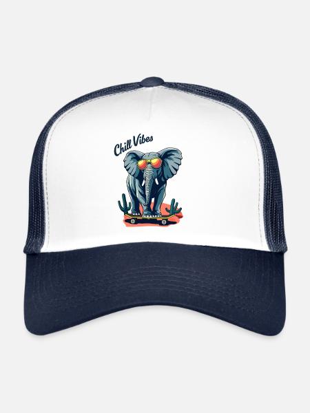 Elephant Skateboard Skater Chill Vibes - Trucker Cap - white/navy - Front