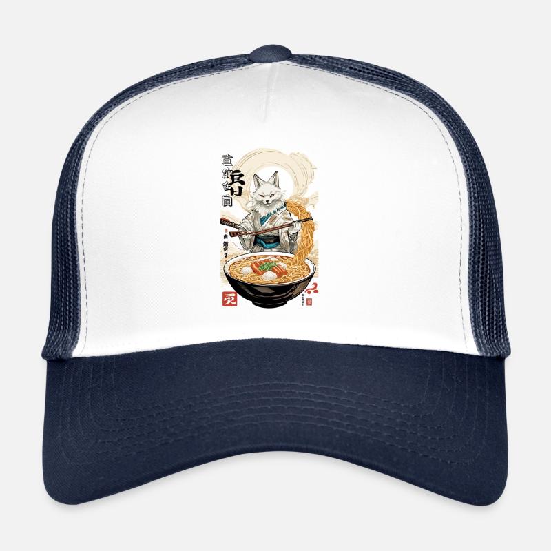 Kitsune Ramen Nudeln Kawaii Japan Retro Ukiyo-e - Trucker Cap - Weiß/Navy
