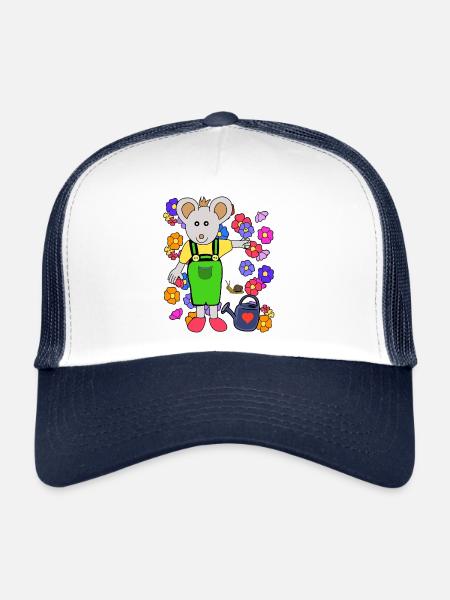 Mouse Gardener Summer Flowers Gardening Kids - Trucker Cap - white/navy - Front