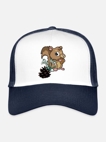 Forest Animals Spring Squirrel Snowdrops - Trucker Cap - white/navy - Front