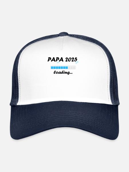 Papa 2025 Cadeau Hommes Hommes Père Enceinte - Casquette trucker  - blanc/marine - Devant