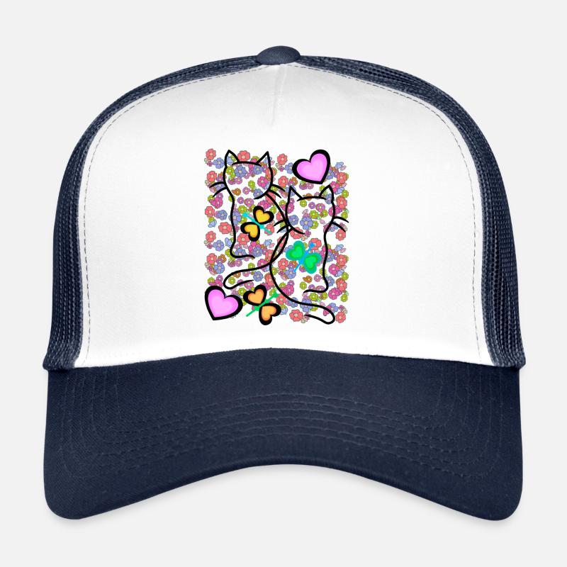 Frühling Sommer Retro Katzen Blumen 80er 90er Trucker Cap