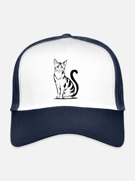 Illustration de chat élégant pour Cat Lover - Casquette trucker  - blanc/marine - Devant