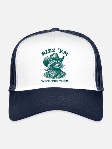 Rizz 'Em With The 'Tism Raccoon Cowboy Western - Trucker Cap - white/navy - Front