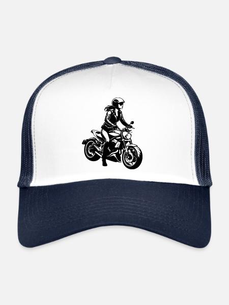 Motarde fille - Conception de moto - Casquette trucker  - blanc/marine - Devant