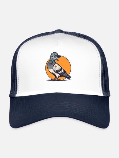 Colombe cool avec casquette de baseball dans le style de la rue - Casquette trucker  - blanc/marine - Devant