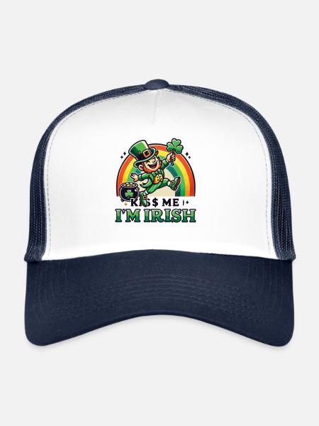 Saint-Patrick Embrasse-moi Je suis Irlandais - Casquette trucker  - blanc/marine - Devant