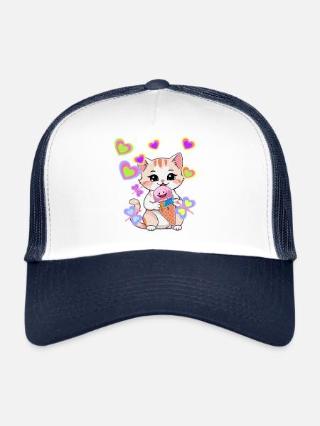 Enfant Enfants Tout-petits Bébé Chat Chats Glace - Casquette trucker  - blanc/marine - Devant