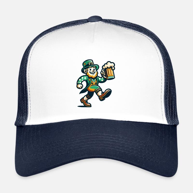 Cheerful leprechaun with beer mug for St. Trucker Cap