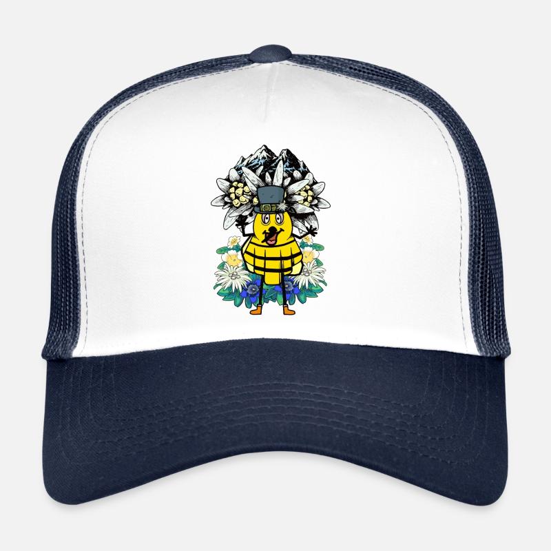 Biene Tirol Tiroler Honik Imker Blume Berge Berg - Trucker Cap - Weiß/Navy