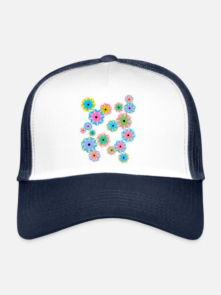 Mandala de printemps fleurs, fleurs, - Casquette trucker  - blanc/marine - Devant