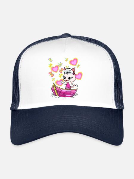 Cat Adventure Children Child Boat Holidays Summer - Trucker Cap - white/navy - Front