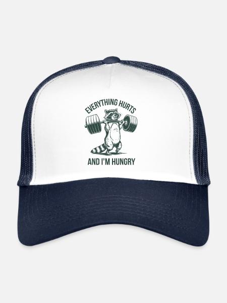 Fitness Gym Sport Haltérophilie Raton laveur Humour - Casquette trucker  - blanc/marine - Devant
