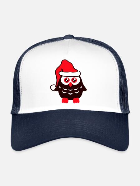 Owl Christmas Santa Claus Hat Winter Cute - Trucker Cap - white/navy - Front