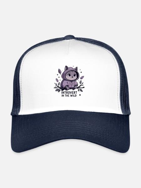 Introvert outdoors – animal in hoodie - Trucker Cap - white/navy - Front