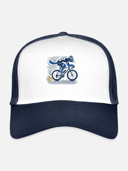 Vélo de route : un chat design pour les amateurs de cyclisme sportif - Casquette trucker  - blanc/marine - Devant