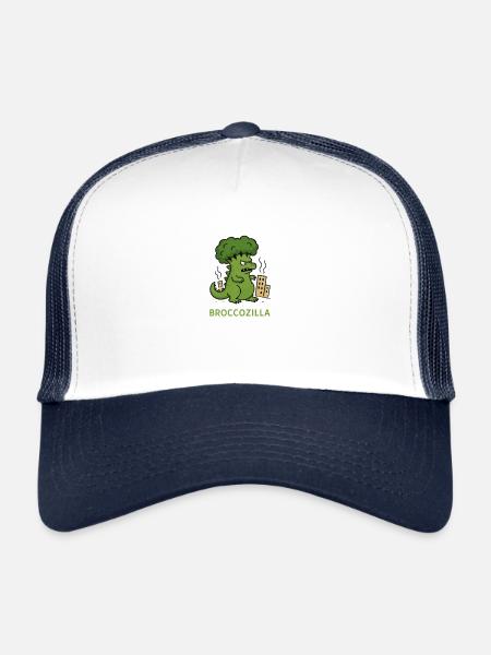 Dessin animé du monstre de brocoli – Broccozilla - Casquette trucker  - blanc/marine - Devant