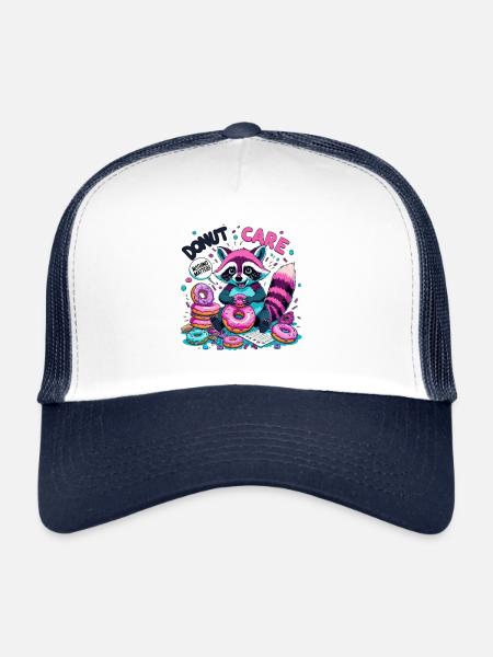 Donut Care Raccoon – Doux et indifférent - Casquette trucker  - blanc/marine - Devant