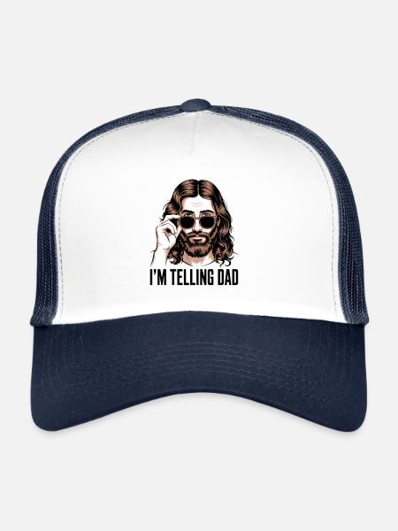 I'll tell Dad! Funny Jesus Christ Saying - Trucker Cap - white/navy - Front