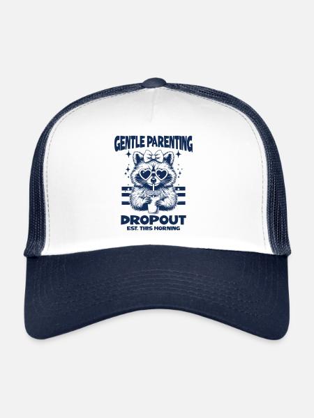 Parent doux Décrocheur Sarcastique Maman raton laveur - Casquette trucker  - blanc/marine - Devant