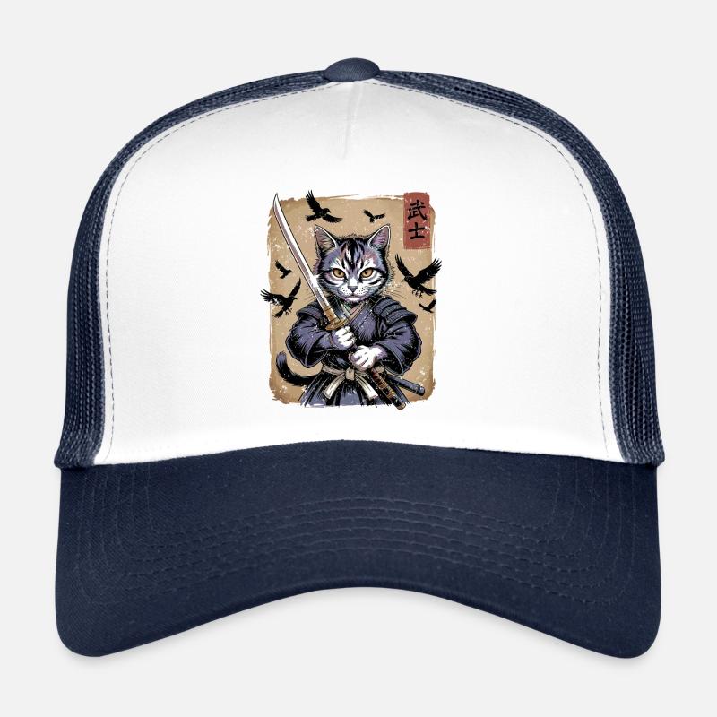 Japanese Ukiyo-e Art Kawaii Samurai Cat Art Trucker Cap