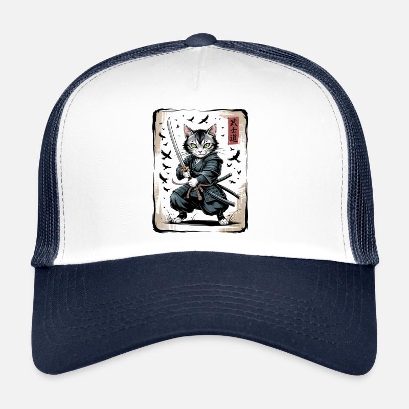 Chat Samouraï Vintage Ukiyo-e Guerrier Art Casquette trucker 
