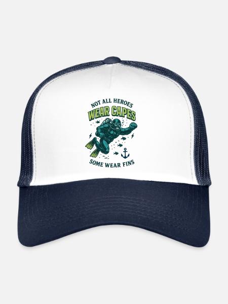 Tous les héros ne portent pas de capes palmes Diver Sea - Casquette trucker  - blanc/marine - Devant