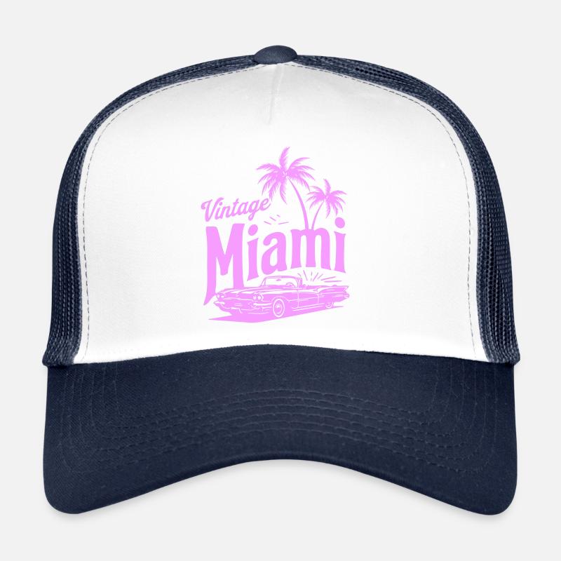Vintage Miami Pink Palmen & Oldtimer Design Trucker Cap