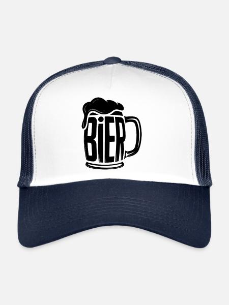 Bière - Logo drôle d’alcool - Casquette trucker  - blanc/marine - Devant