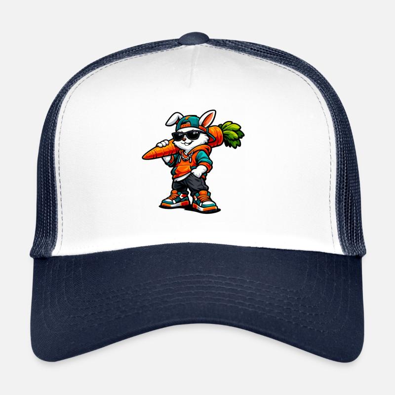 Drôle de lapin de Pâques avec un lapin carotte Casquette trucker 