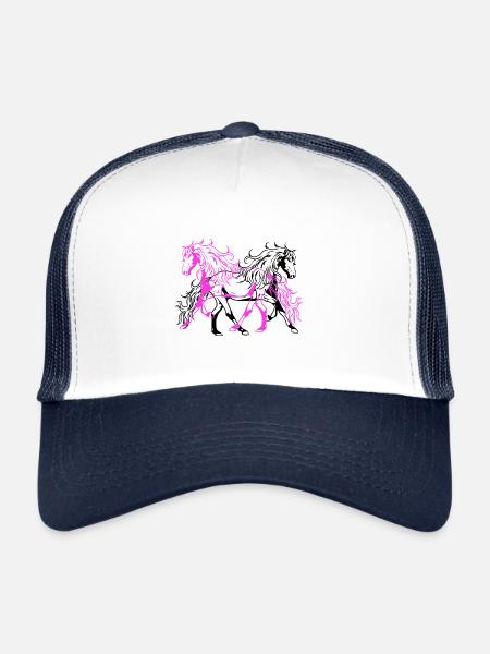 Chevaux sauvages Étalon Cavalier Cavalier Cheval Fou sauvage - Casquette trucker  - blanc/marine - Devant