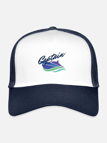 T-shirt de capitaine pour les capitaines de bateaux à moteur - Casquette trucker  - blanc/marine - Devant