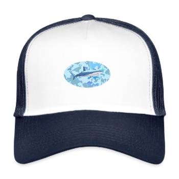 Ein Hai im Meer - Taucher und Hochseefischer Logo - Trucker Cap - Weiß/Navy - Vorne