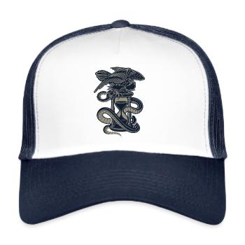 Sanduhr, Adler, Schlange - Trucker Cap - Weiß/Navy - Vorne