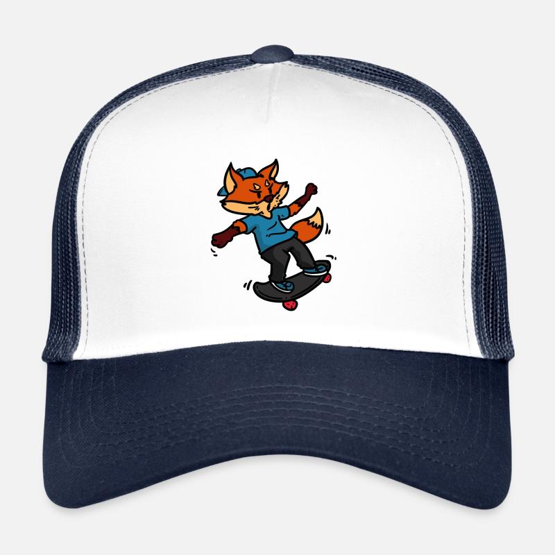 Fuchs Tier Zoo Wildtier Wildnis Sport Skateboard - Trucker Cap - Weiß/Navy