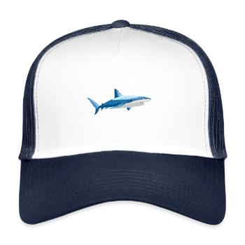 Weißer Hai Fisch - größter Raubfisch für Fischer - Trucker Cap - Weiß/Navy - Vorne