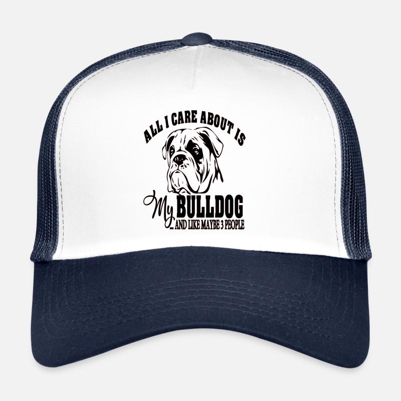 Cadeau de chien bouledogue anglais - Casquette trucker  - blanc/marine