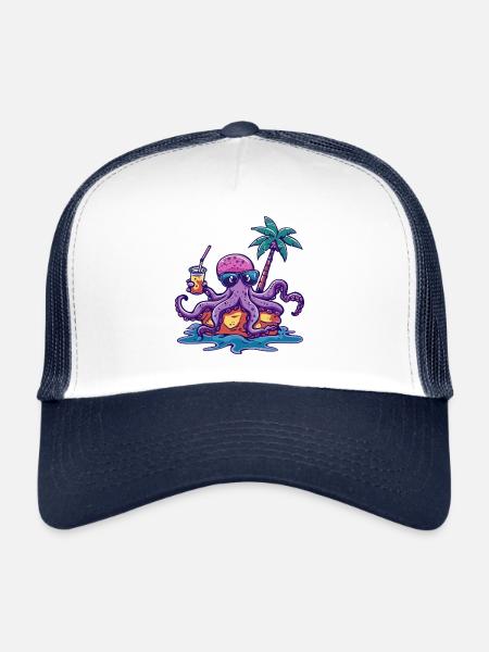 Vacances d’été de poulpe - Casquette trucker  - blanc/marine - Devant