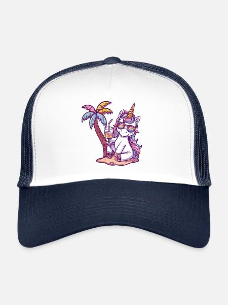 Vacances d’été de la licorne - Casquette trucker  - blanc/marine - Devant
