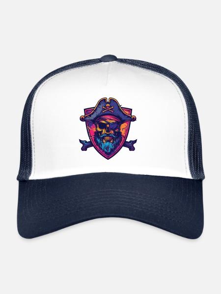 Crâne de pirate - Casquette trucker  - blanc/marine - Devant