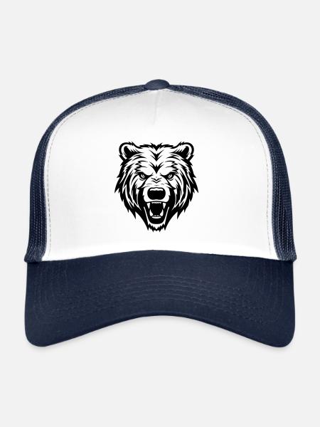 Grizzly Bear Head - Trucker Cap - white/navy - Front