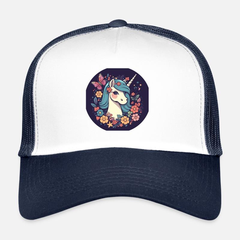 Elegantes Einhorn mit Schmetterling Blumen Trucker Cap