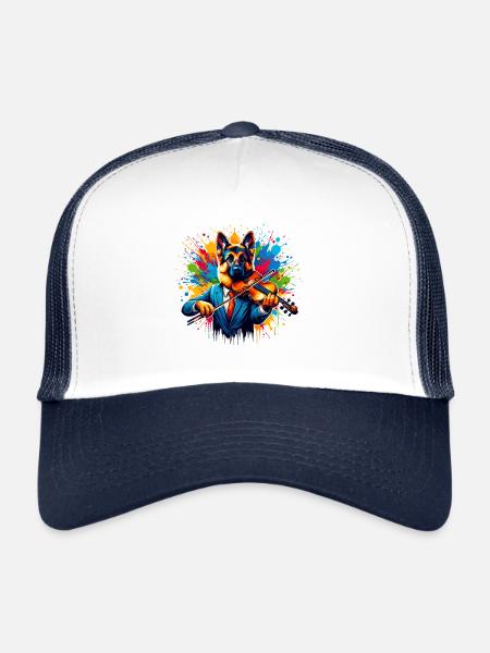 German Shepherd playing violin - Trucker Cap - white/navy - Front
