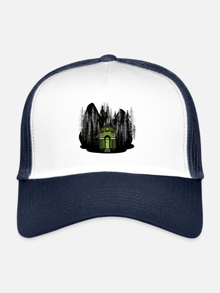 Cabane de chasseur Forêt Nature Amoureux Nature Nature Sombre - Casquette trucker  - blanc/marine - Devant